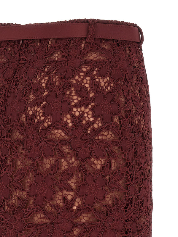 Self-Portrait Self-Portrait Burgundy Guipure Lace Midi Skirt