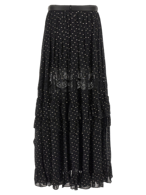 Self-Portrait Self-Portrait Self Portrait Black And Gold Chiffon Lace Maxi Skirt