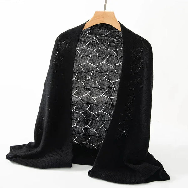 Wool Cashmere Shawl for Women – Soft Warm Wrap 02 Black Wool Cashmere Shawl for Women – Soft Warm Wrap