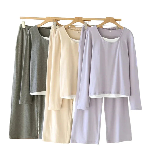 Women’s Cotton Pajama Set – Long Sleeve Two-Piece Spring & Autumn Nightwear Cotton Pajama Set