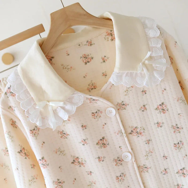 Women’s Thick Cotton Pajama Set – Autumn Floral Sleepwear Women’s Thick Cotton Pajama Set