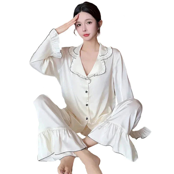 Silk Satin Women's Pajama Set White Silk Satin Women's Pajama Set