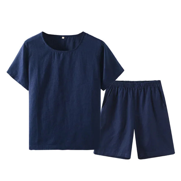 2-Piece Linen Pajama Set Navyblue Men 2-Piece Linen Pajama Set