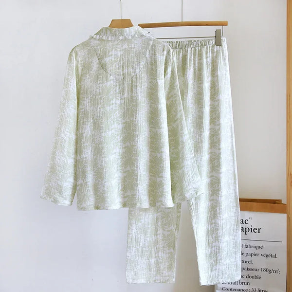 Women’s Cotton Pajama Set – Summer Lapel Sleepwear Women’s Cotton Pajama Set