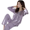 Modal Cotton Pajamas for Women Long-sleeved V-neck Home Clothes Elegant Lace Can Be Worn on the Outside Loose Suit