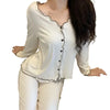 Women's Solid Color Button Long-sleeved Cardigan Elastic High Waist Casual Fashion Trousers Pajamas Set