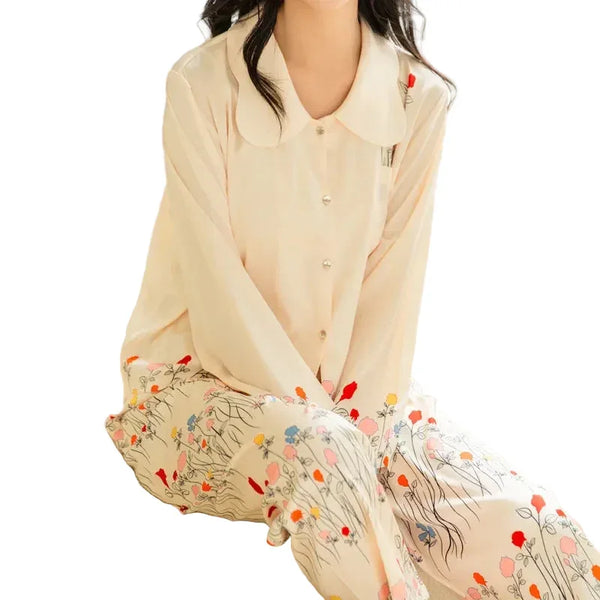 Women’s Satin 2-Piece Pajama Set – V-Neck Loose Loungewear Satin 2-Piece Pajama Set
