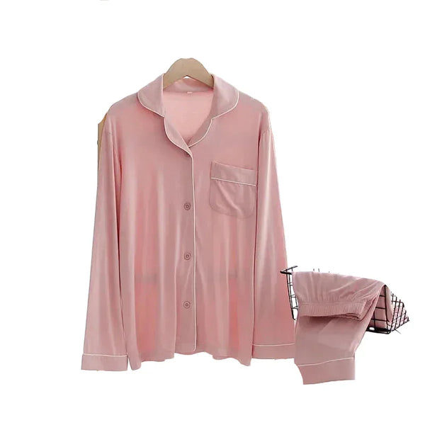 Modal Sleep Wear Women Pajamas Set Long-sleeved Long Trousers Women Home Clothes Plus Size Two-piece Suit for Homewear Pink