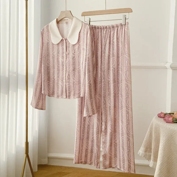 Women’s Satin 2-Piece Pajama Set – V-Neck Loose Loungewear Pink Satin 2-Piece Pajama Set