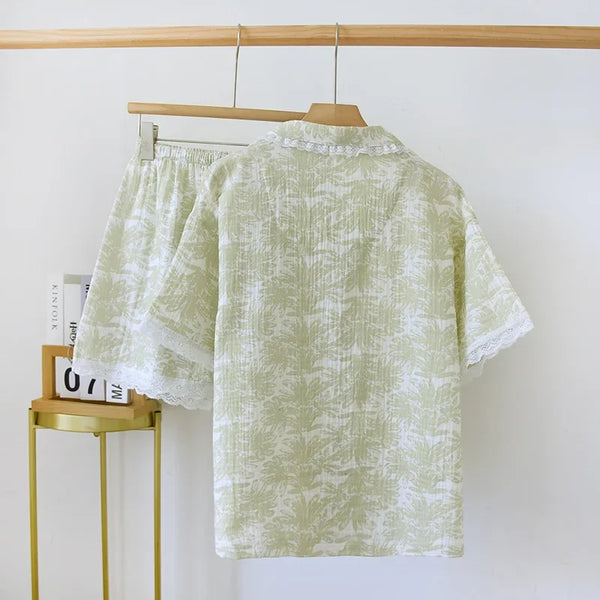 Women’s Cotton Pajama Set – Summer Lapel Sleepwear Women’s Cotton Pajama Set