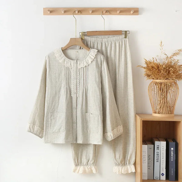 Women’s 2-Piece Cotton Pajama Set – Loose Nightwear gray Women’s 2-Piece Cotton Pajama Set