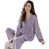 Modal Cotton Pajamas for Women Long-sleeved V-neck Home Clothes Elegant Lace Can Be Worn on the Outside Loose Suit PURPLE