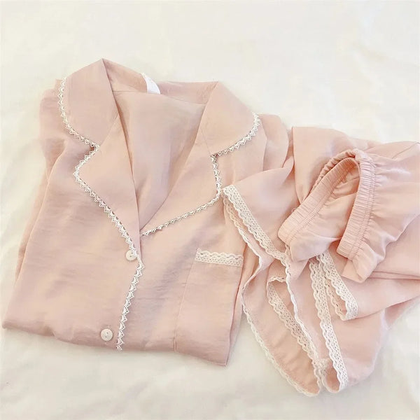Summer Cotton Pajama Set – Short Sleeve Two-Piece Pink Sleepwear Short Sleeve Two-Piece Pink Sleepwear