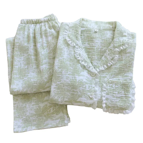 Women’s Cotton Pajama Set – Summer Lapel Sleepwear Women’s Cotton Pajama Set