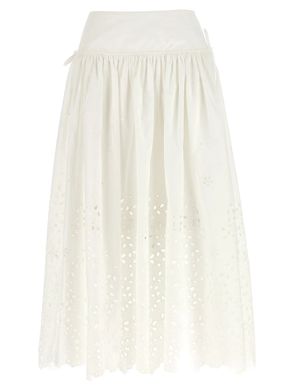 Self-Portrait Self-Portrait Self Portrait White Cotton Embroidered Midi Skirt Skirts
