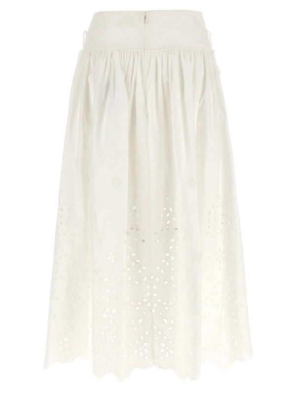 Self-Portrait Self-Portrait Self Portrait White Cotton Embroidered Midi Skirt Skirts