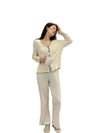 Women's Solid Color Button Long-sleeved Cardigan Elastic High Waist Casual Fashion Trousers Pajamas Set