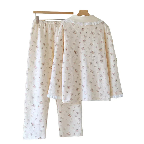 Women’s Thick Cotton Pajama Set – Autumn Floral Sleepwear Women’s Thick Cotton Pajama Set