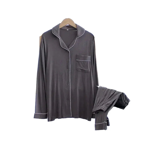 Modal Sleep Wear Women Pajamas Set Long-sleeved Long Trousers Women Home Clothes Plus Size Two-piece Suit for Homewear Dark Grey