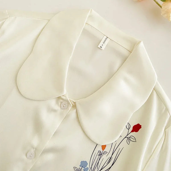 Women’s Satin 2-Piece Pajama Set – V-Neck Loose Loungewear Satin 2-Piece Pajama Set
