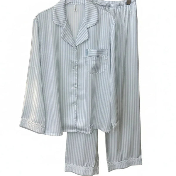 Women’s Pink Striped 2PCS Satin Pajama Set Pink Striped 2PCS Satin Pajama Set