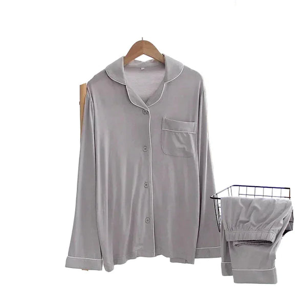 Modal Sleep Wear Women Pajamas Set Long-sleeved Long Trousers Women Home Clothes Plus Size Two-piece Suit for Homewear GRAY