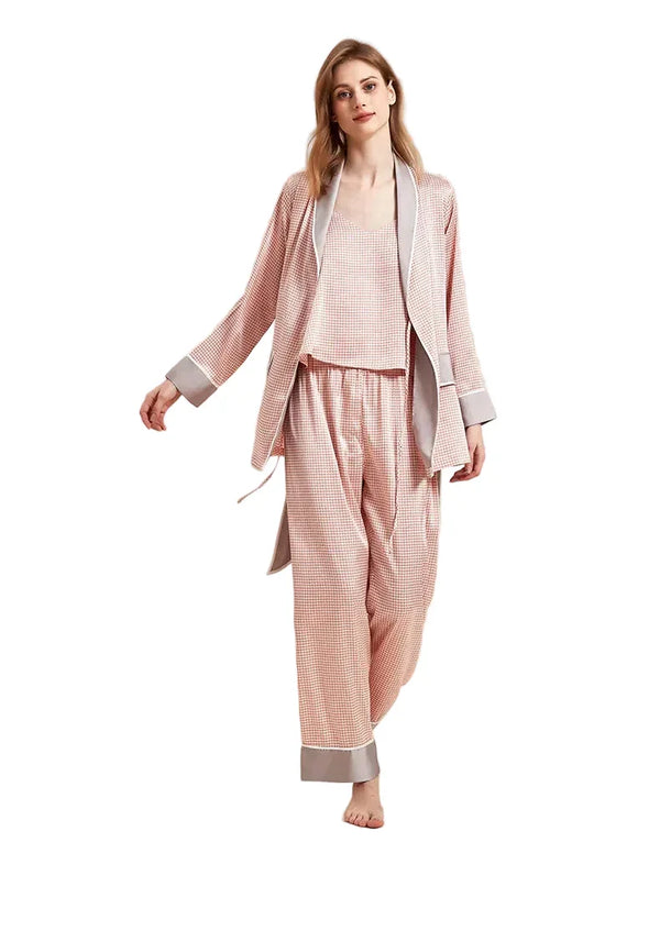 Women’s 3-Piece Silky Satin Pajama Set – Kimono & Robe 3-Piece Silky Satin Pajama Set