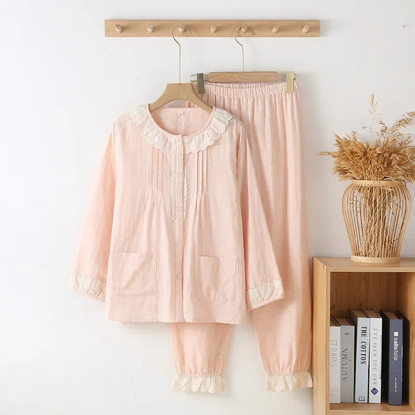 Women’s 2-Piece Cotton Pajama Set – Loose Nightwear pink Women’s 2-Piece Cotton Pajama Set