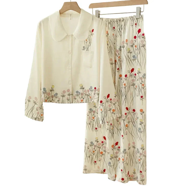 Women’s Satin 2-Piece Pajama Set – V-Neck Loose Loungewear Satin 2-Piece Pajama Set