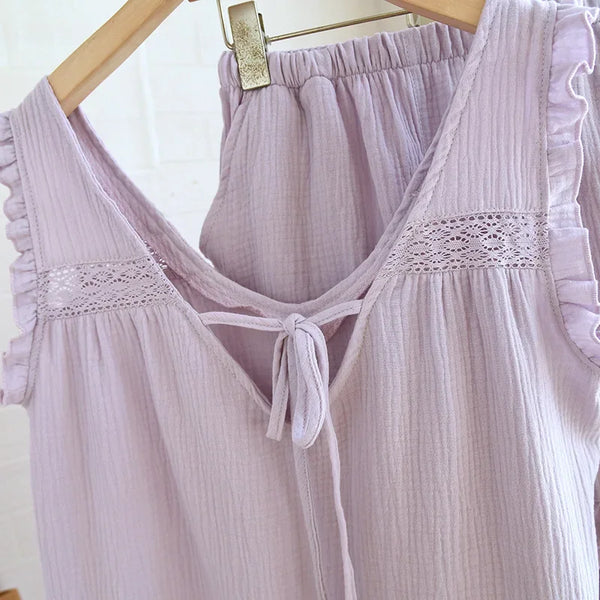 Women’s 3-Piece Cotton Pajama Set – Sleeveless Summer Women’s 3-Piece Cotton Pajama Set