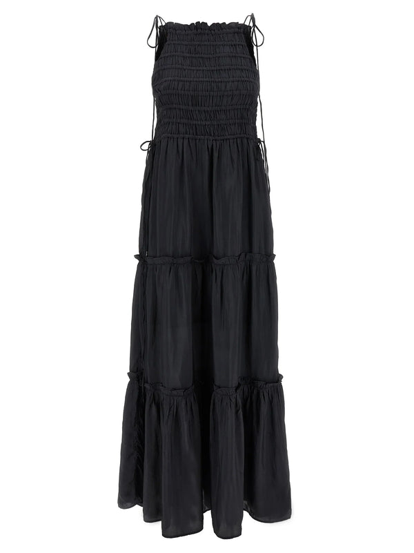 Ganni Ganni Black Smock Tie Dress
